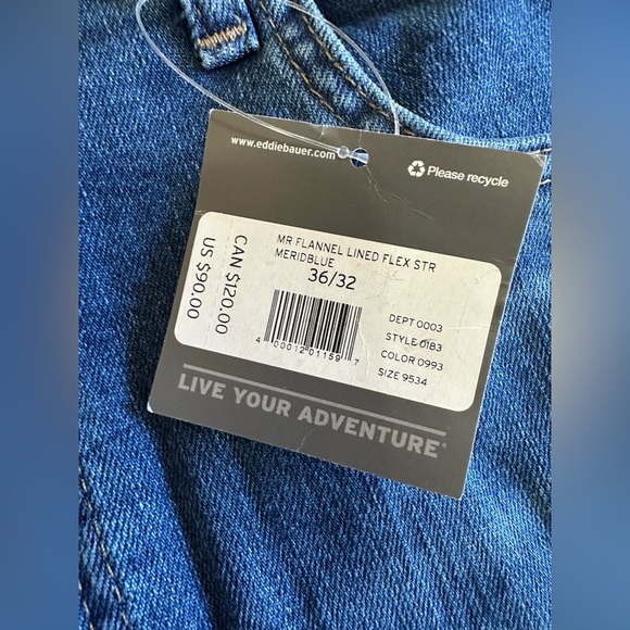 New Eddie Bauer Sz 36x32 Flannel Lined Jeans Classic Straight - Picture 2 of 7